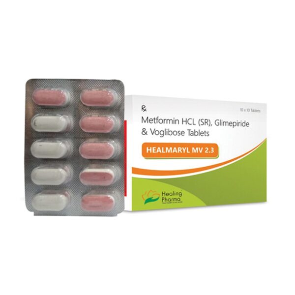 Glimepiride 2mg + Metformin 500mg + Voglibose 0.3mg (Healmaryl MV 2.3) - 10  Tablets